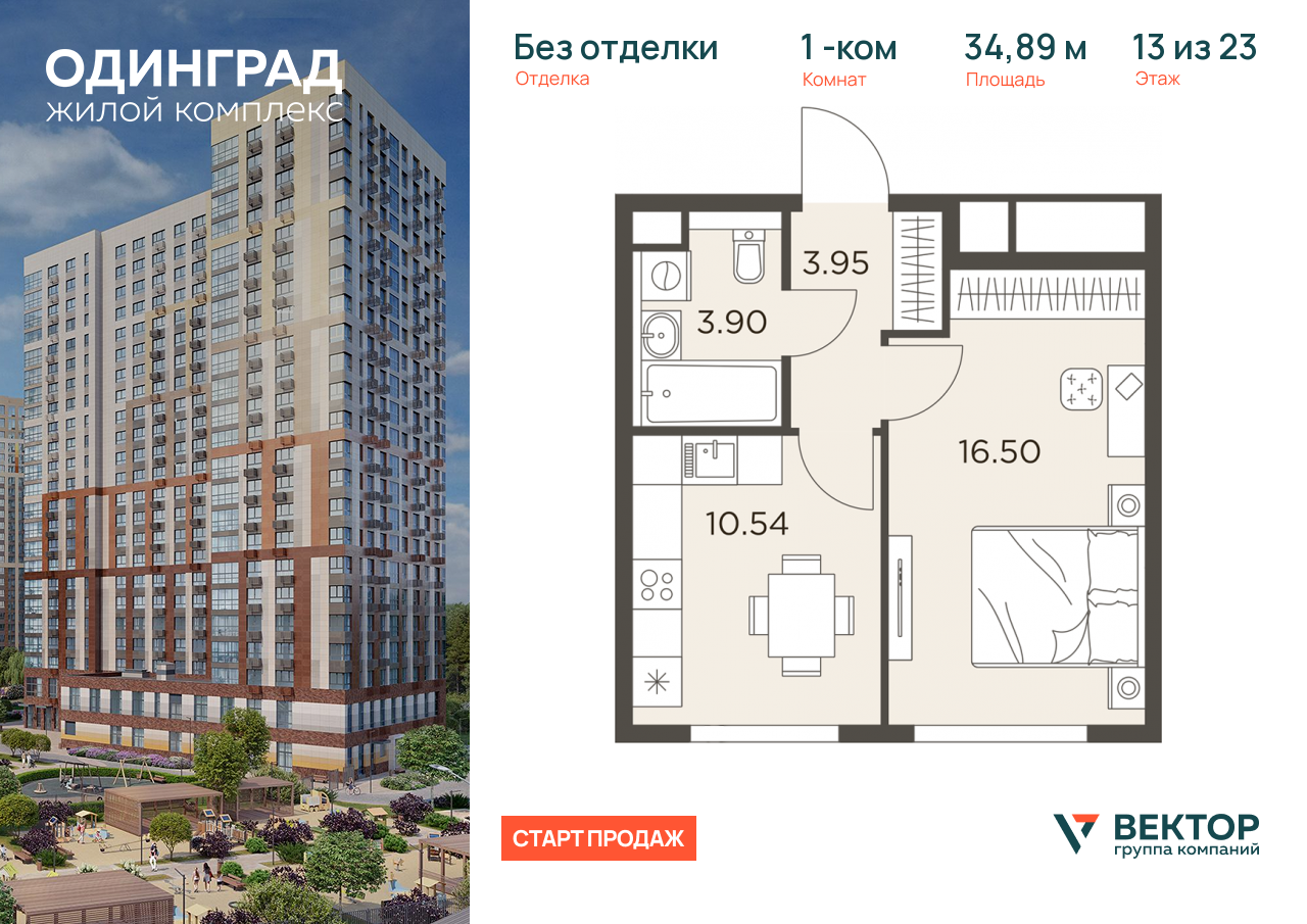 Продажа 1-комнатной новостройки, Одинцово, микрорайон Клубничное Поле,  8
