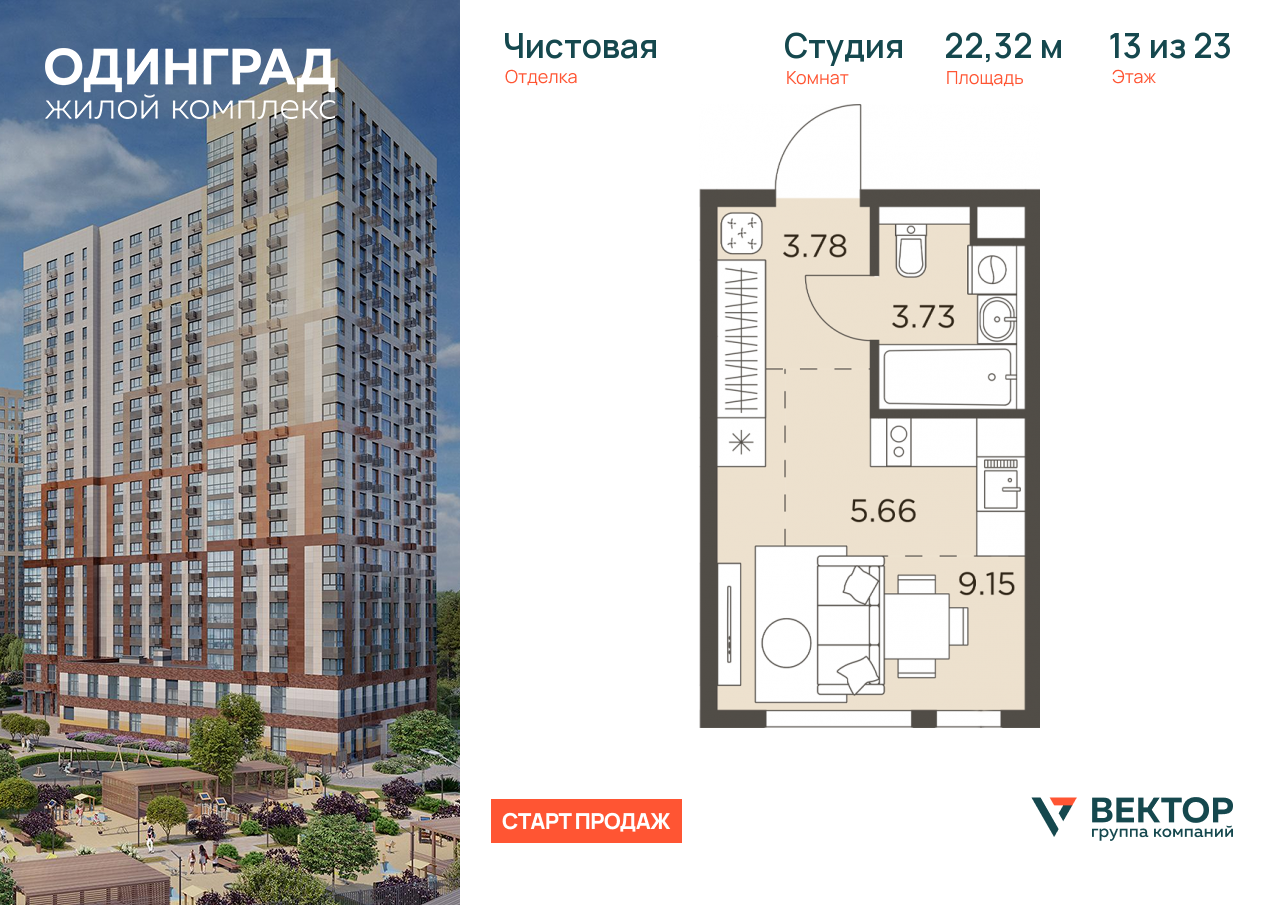 Продажа 1-комнатной новостройки, Одинцово, микрорайон Клубничное Поле,  8
