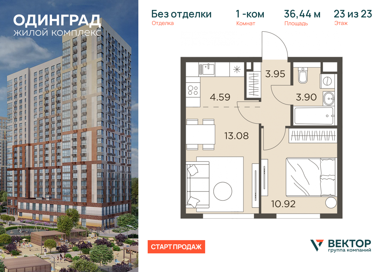 Продажа 1-комнатной новостройки, Одинцово, микрорайон Клубничное Поле,  8