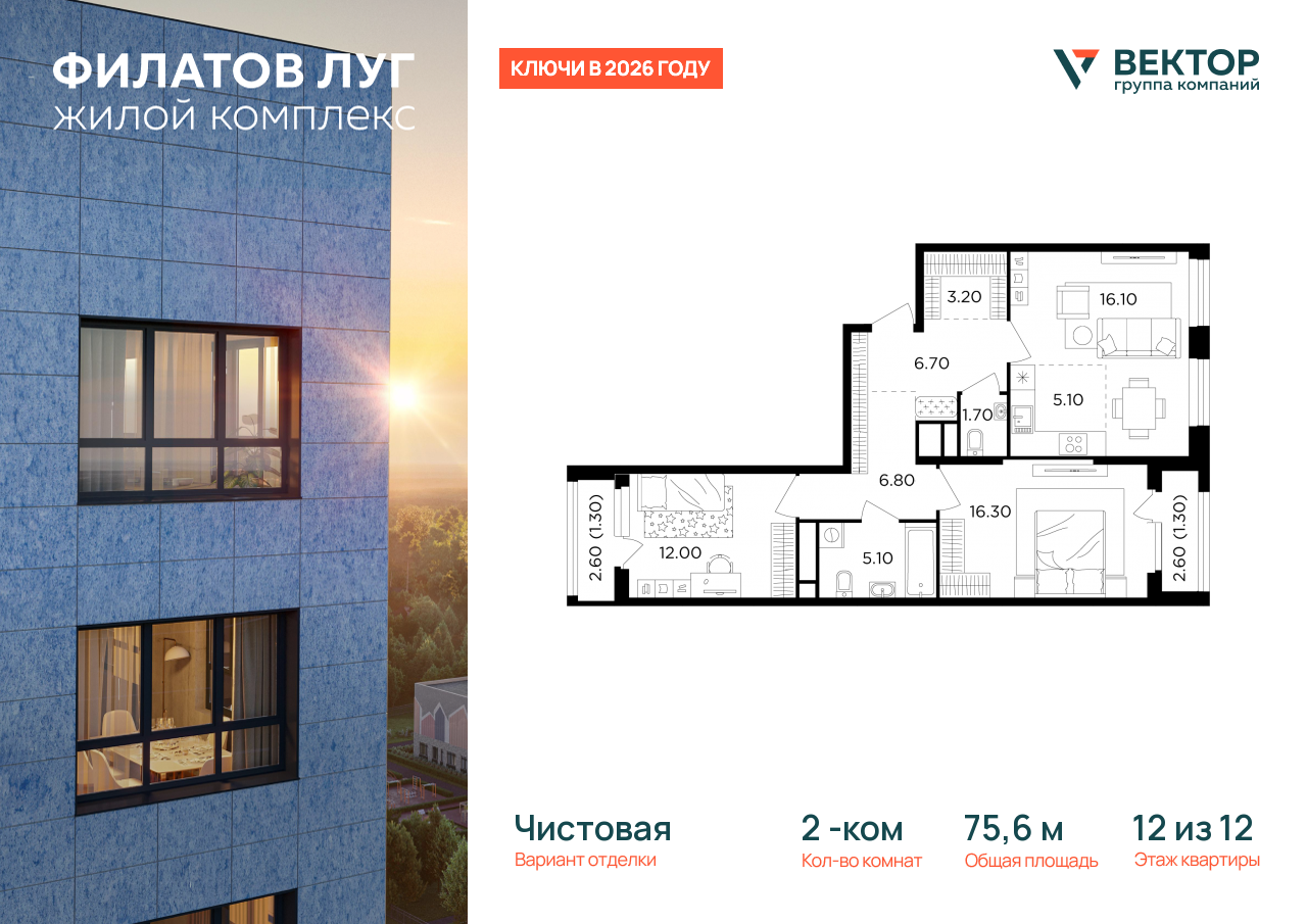 Продажа 2-комнатной новостройки, Москва, Москва г,  жилой комплекс Филатов Луг