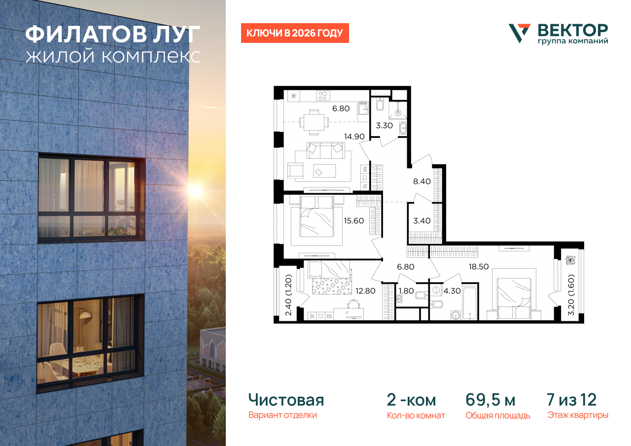 Продажа 2-комнатной новостройки, Москва, Москва г,  жилой комплекс Филатов Луг