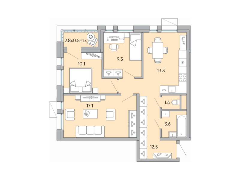 Продажа 3-комнатной новостройки, Чита, микрорайон Хороший,  14
