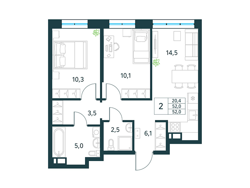 Продажа 2-комнатной новостройки, Чита, микрорайон Хороший,  15