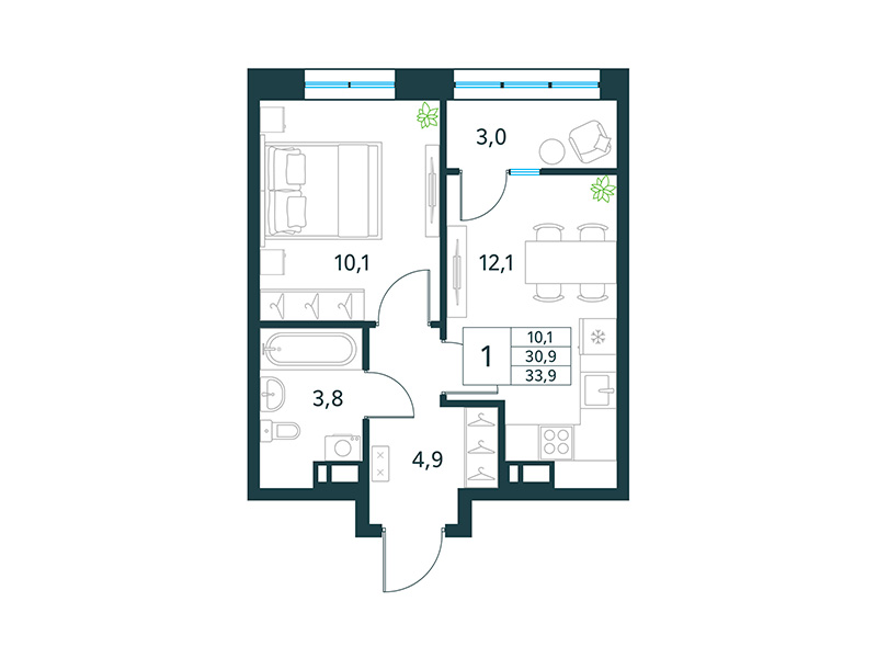 Продажа 1-комнатной новостройки, Чита, микрорайон Хороший,  15