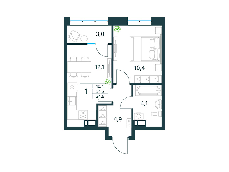 Продажа 1-комнатной новостройки, Чита, микрорайон Хороший,  15