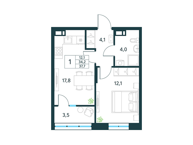 Продажа 1-комнатной новостройки, Чита, микрорайон Хороший,  15