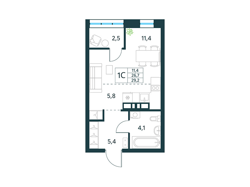 Продажа 1-комнатной новостройки, Чита, микрорайон Хороший,  15