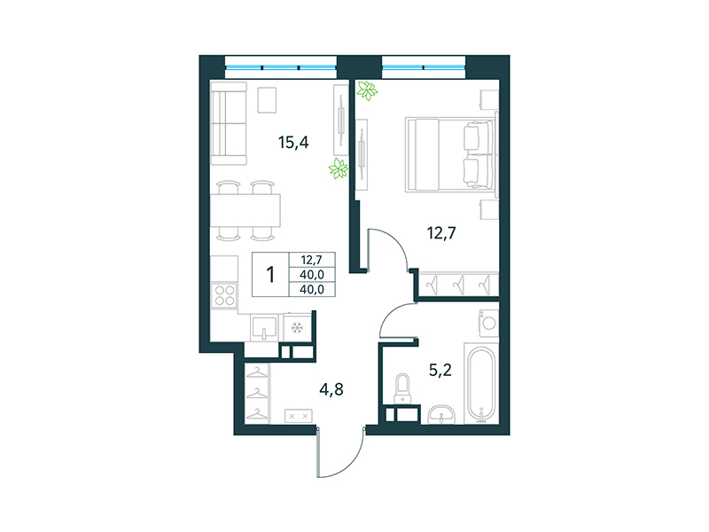 Продажа 1-комнатной новостройки, Чита, микрорайон Хороший,  15