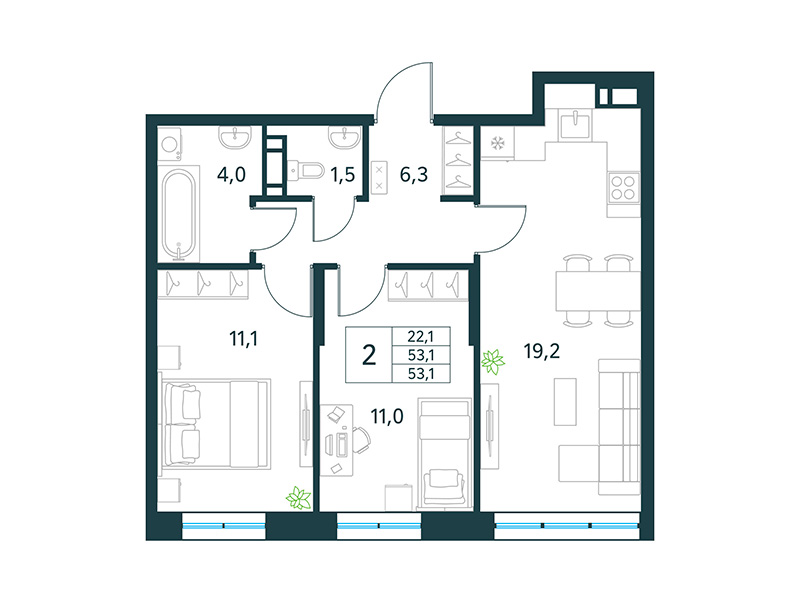 Продажа 2-комнатной новостройки, Чита, микрорайон Хороший,  15