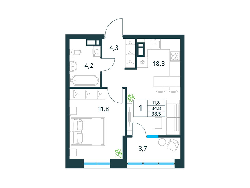 Продажа 1-комнатной новостройки, Чита, микрорайон Хороший,  15