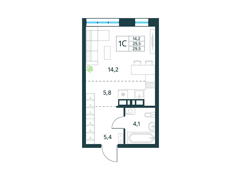 Продажа 1-комнатной новостройки, Чита, микрорайон Хороший,  15