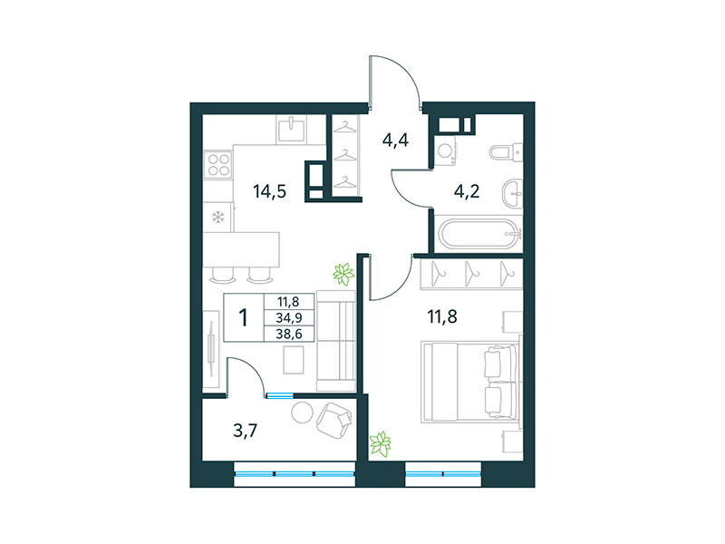 Продажа 1-комнатной новостройки, Чита, микрорайон Хороший,  15