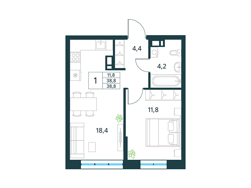 Продажа 1-комнатной новостройки, Чита, микрорайон Хороший,  15