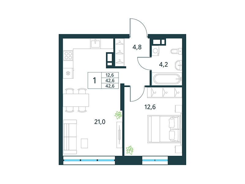 Продажа 1-комнатной новостройки, Чита, микрорайон Хороший,  15