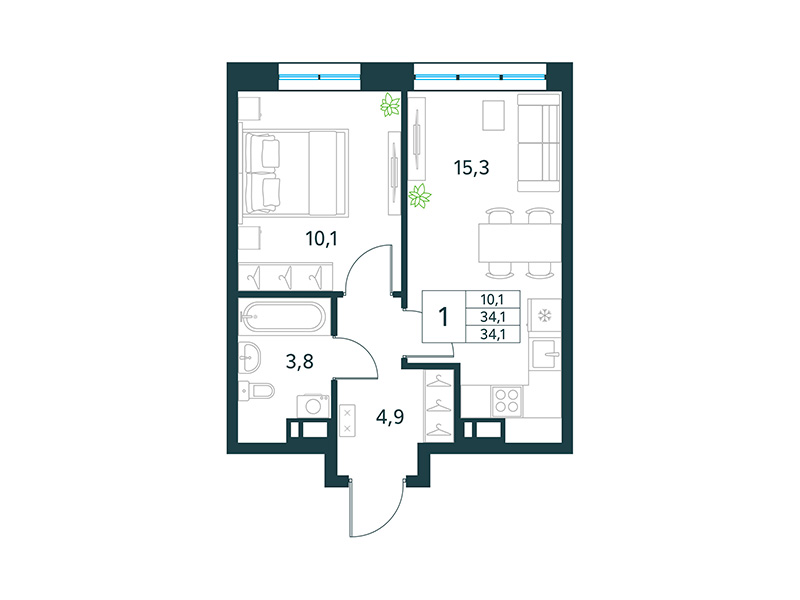 Продажа 1-комнатной новостройки, Чита, микрорайон Хороший,  16