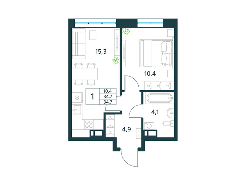 Продажа 1-комнатной новостройки, Чита, микрорайон Хороший,  16