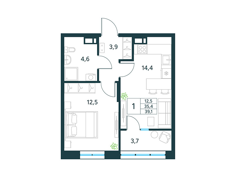 Продажа 1-комнатной новостройки, Чита, микрорайон Хороший,  16