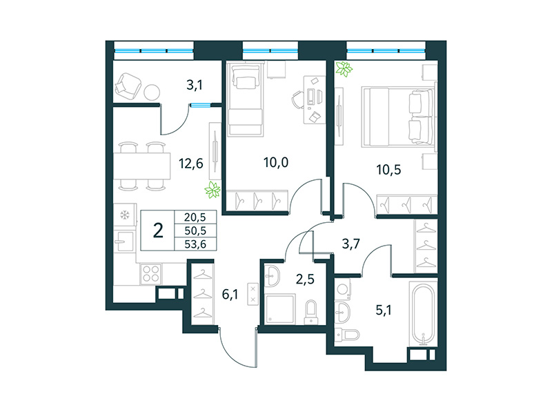 Продажа 2-комнатной новостройки, Чита, микрорайон Хороший,  16