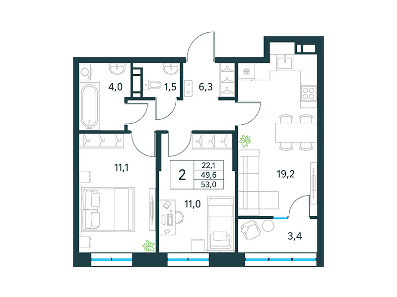Продажа 2-комнатной новостройки, Чита, микрорайон Хороший,  16