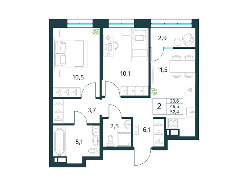 Продажа 2-комнатной новостройки, Чита, микрорайон Хороший,  16
