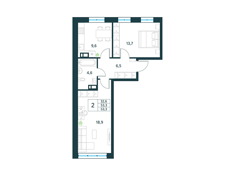 Продажа 2-комнатной новостройки, Чита, микрорайон Хороший,  15
