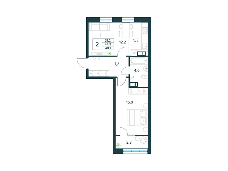 Продажа 2-комнатной новостройки, Чита, микрорайон Хороший,  15