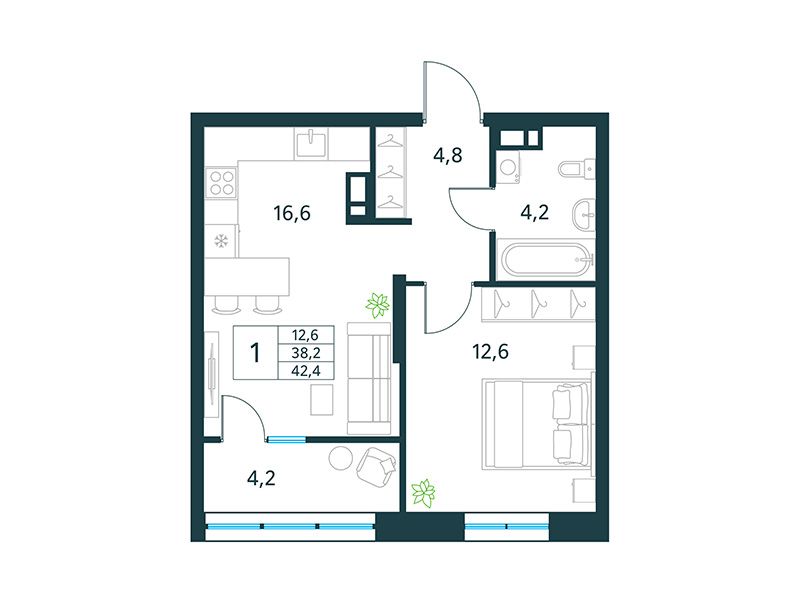 Продажа 1-комнатной новостройки, Чита, микрорайон Хороший,  15