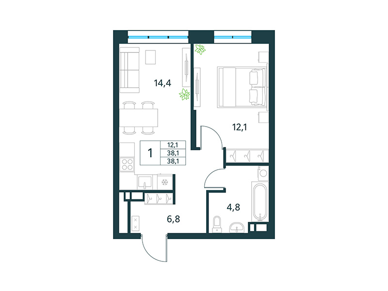 Продажа 1-комнатной новостройки, Чита, микрорайон Хороший,  15