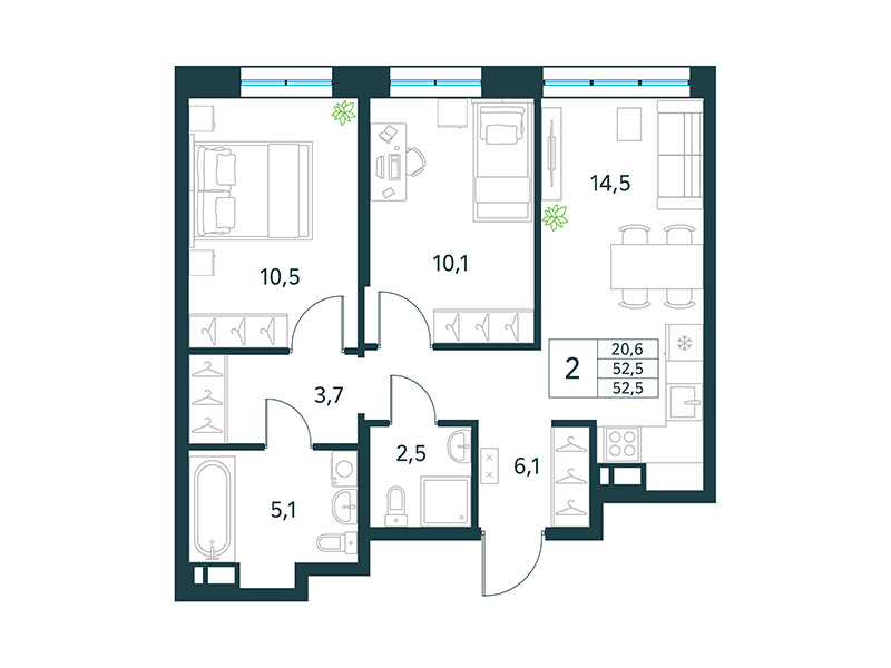 Продажа 2-комнатной новостройки, Чита, микрорайон Хороший,  15