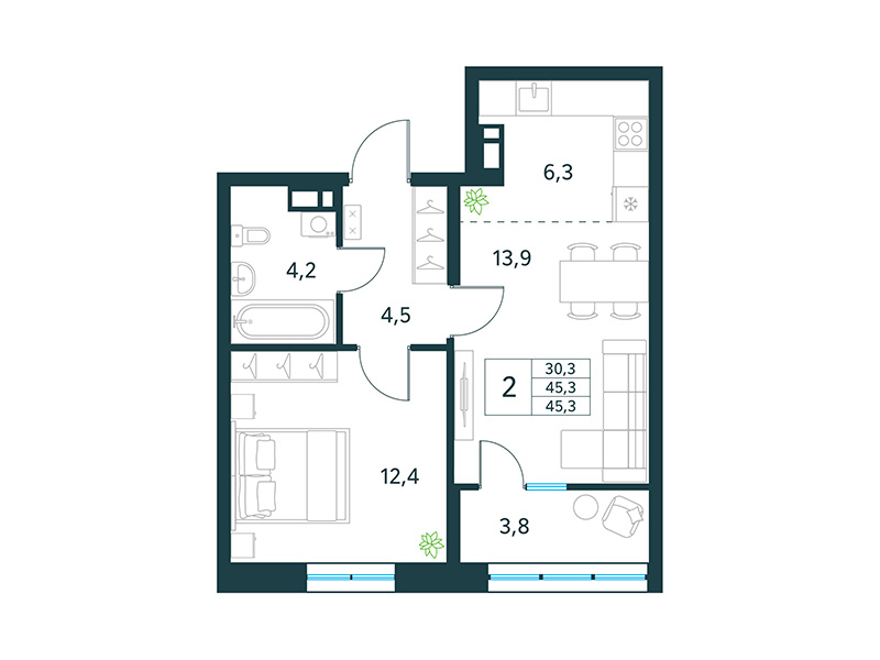 Продажа 2-комнатной новостройки, Чита, микрорайон Хороший,  15