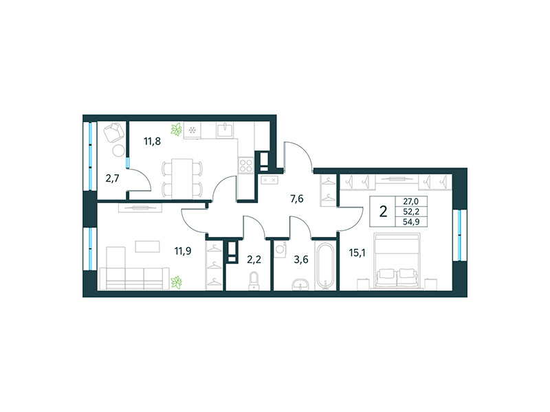 Продажа 2-комнатной новостройки, Чита, микрорайон Хороший,  15