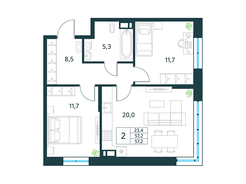 Продажа 2-комнатной новостройки, Чита, микрорайон Хороший,  15