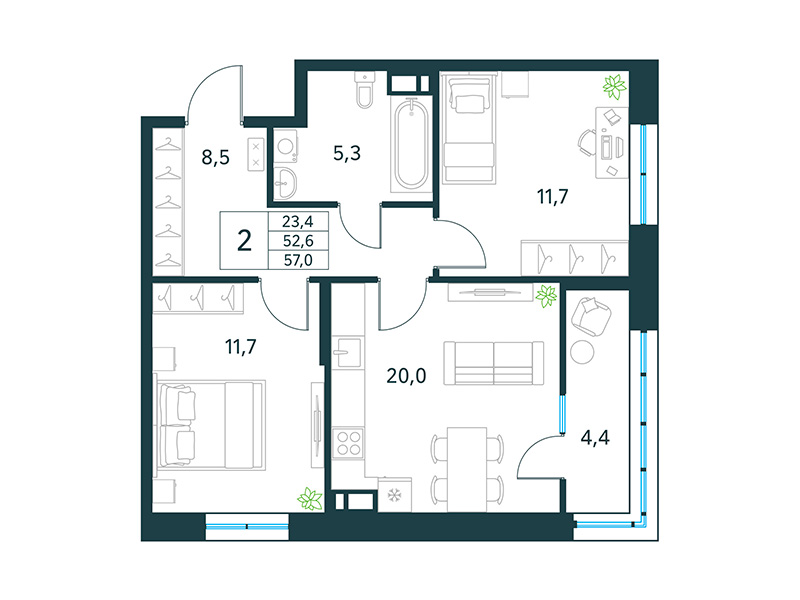 Продажа 2-комнатной новостройки, Чита, микрорайон Хороший,  15
