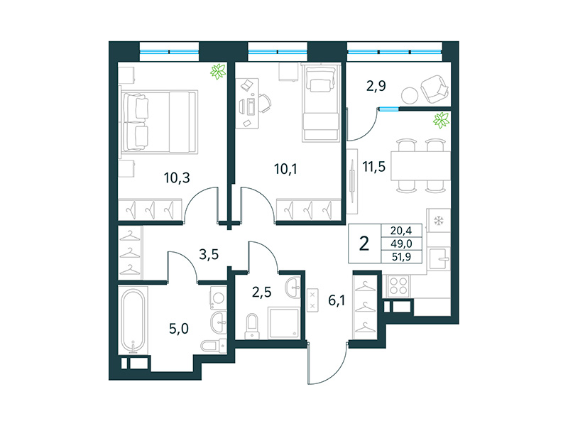 Продажа 2-комнатной новостройки, Чита, микрорайон Хороший,  16