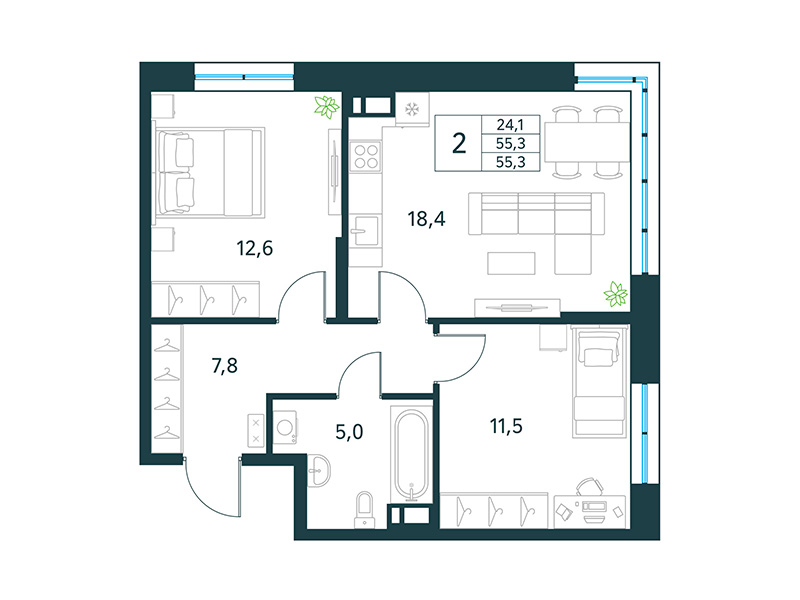 Продажа 2-комнатной новостройки, Чита, микрорайон Хороший,  16