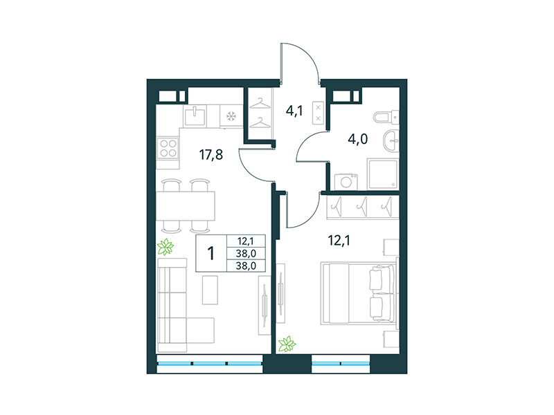 Продажа 1-комнатной новостройки, Чита, микрорайон Хороший,  16