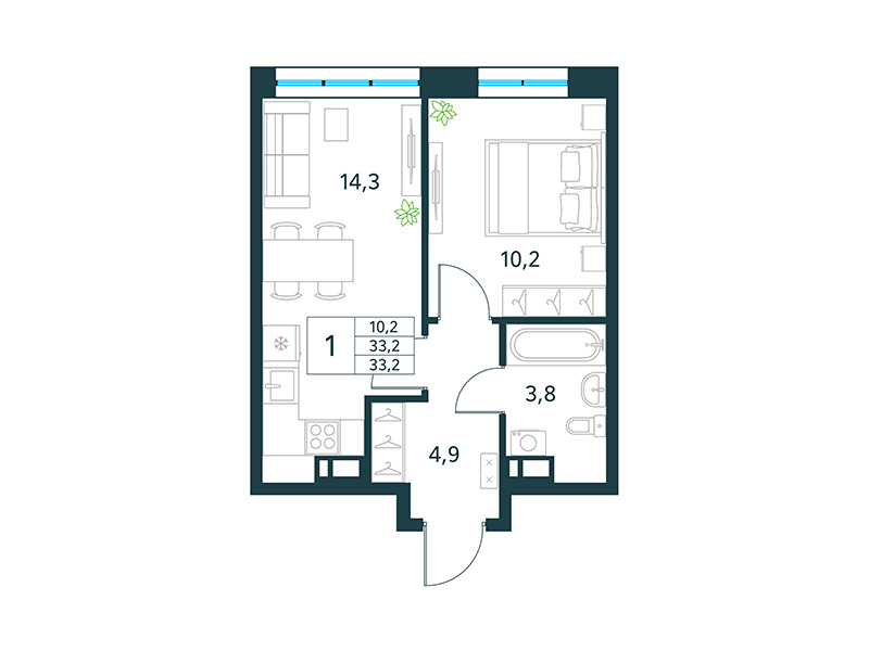 Продажа 1-комнатной новостройки, Чита, микрорайон Хороший,  16