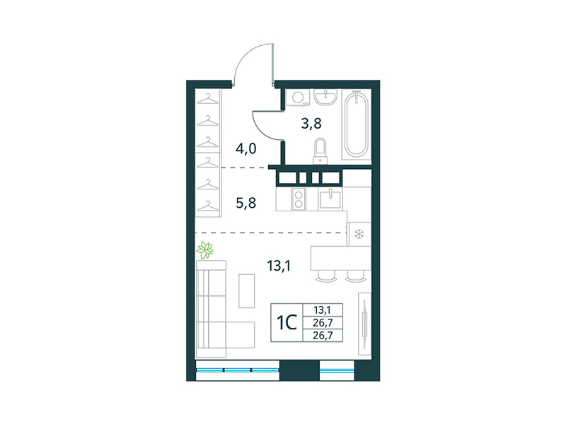 Продажа 1-комнатной новостройки, Чита, микрорайон Хороший,  17