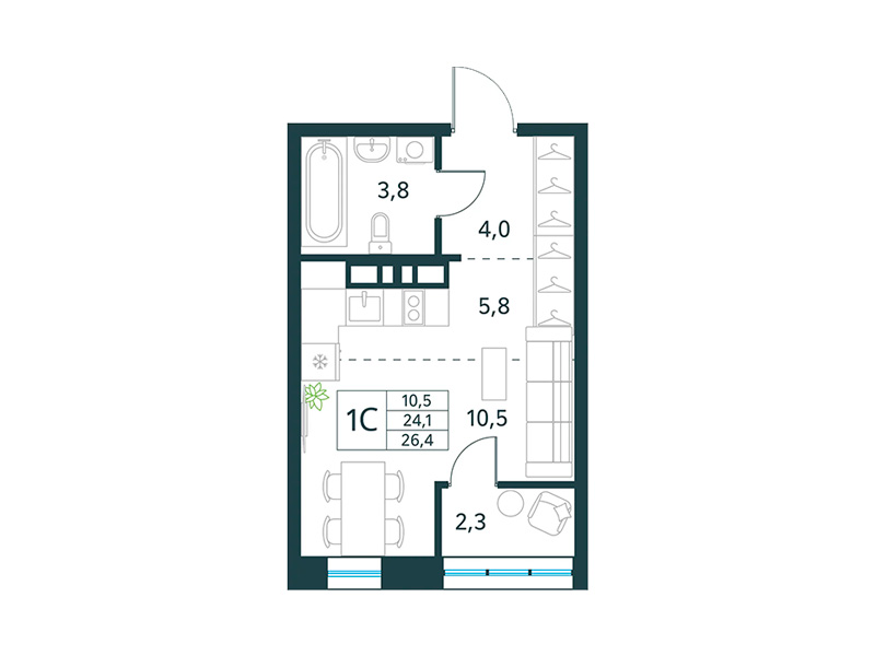 Продажа 1-комнатной новостройки, Чита, микрорайон Хороший,  17
