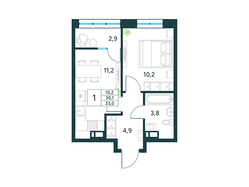 Продажа 1-комнатной новостройки, Чита, микрорайон Хороший,  16