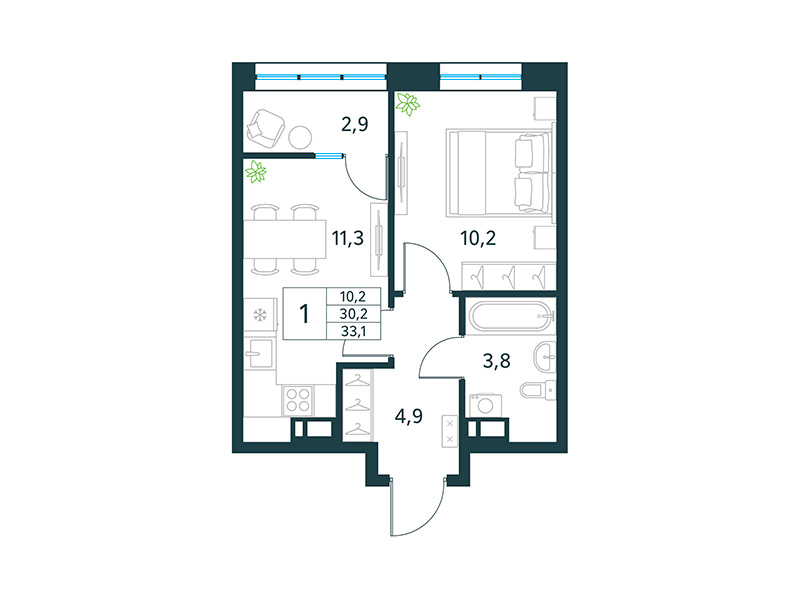 Продажа 1-комнатной новостройки, Чита, микрорайон Хороший,  15
