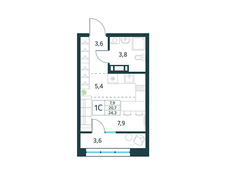 Продажа 1-комнатной новостройки, Чита, микрорайон Хороший,  16