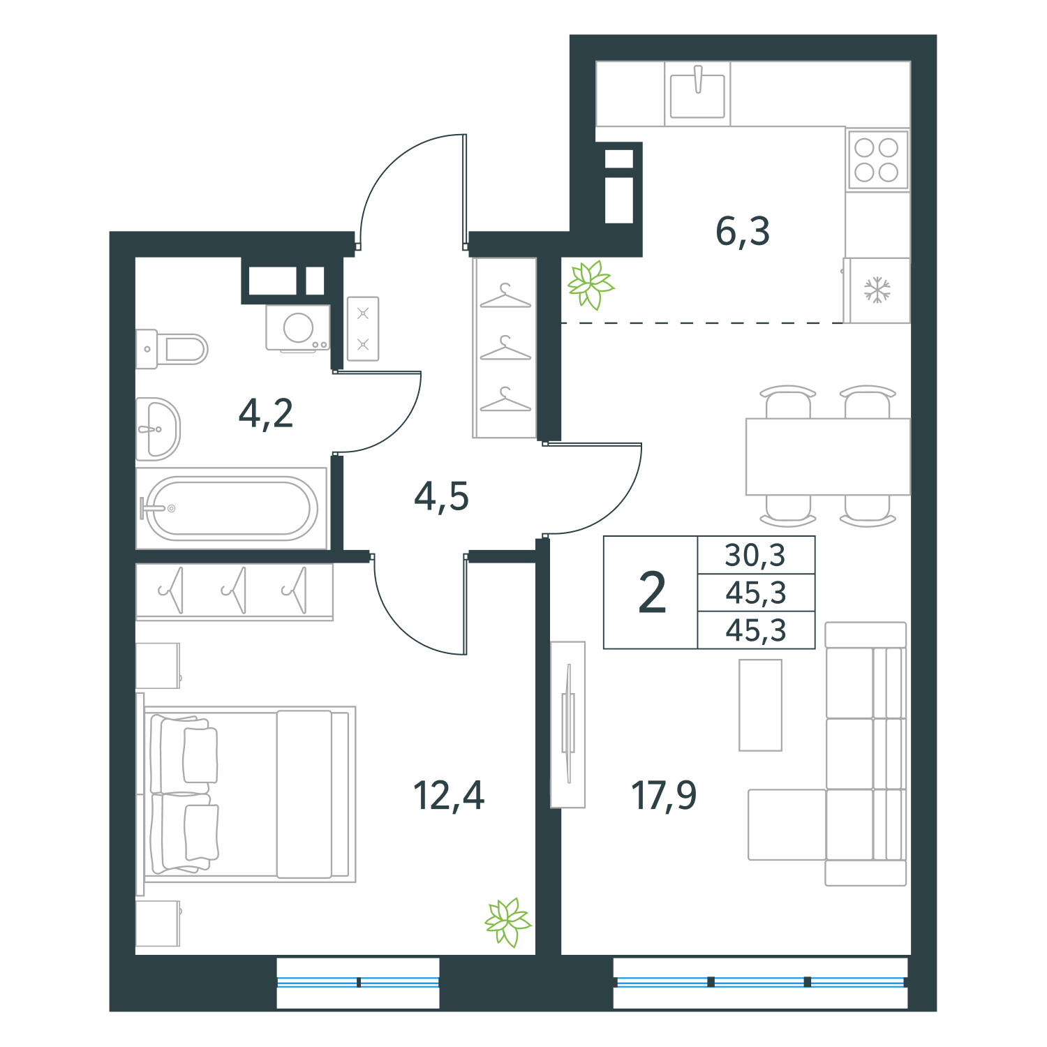 Продажа 2-комнатной новостройки, Чита, микрорайон Хороший,  15