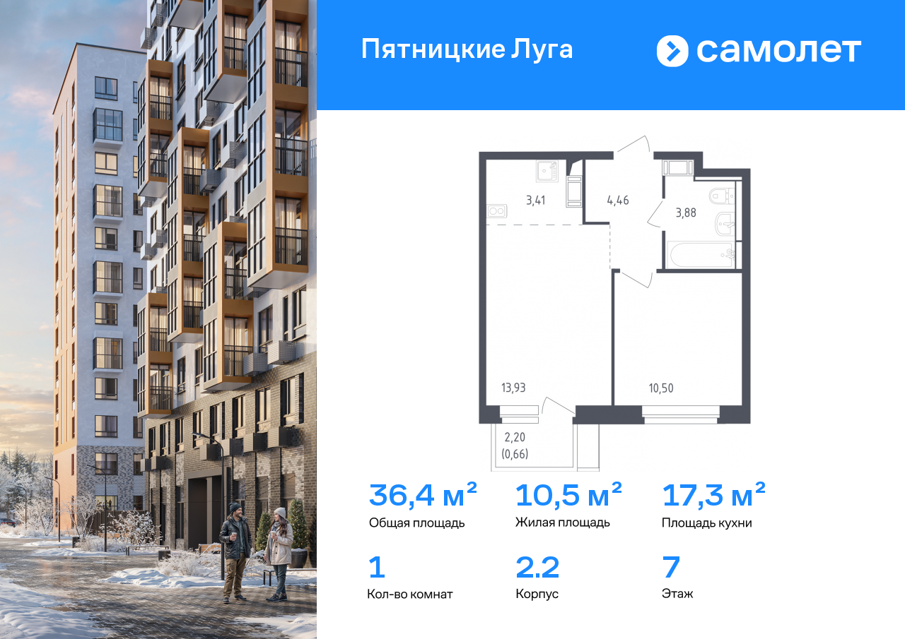 Продажа 1-комнатной новостройки, Юрлово, жилой комплекс Пятницкие Луга,  к2/2