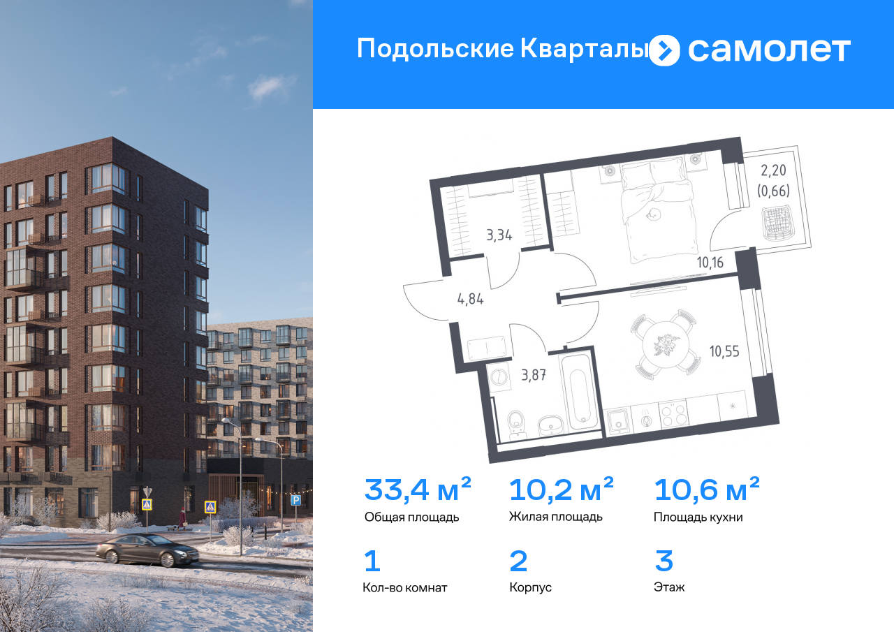 Продажа 1-комнатной новостройки, Москва, жилой комплекс Подольские Кварталы,  к2