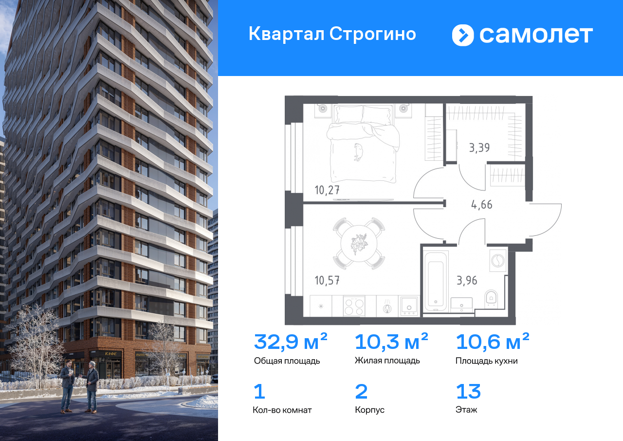 Продажа 1-комнатной новостройки, Красногорск, жилой комплекс Квартал Строгино,  к2