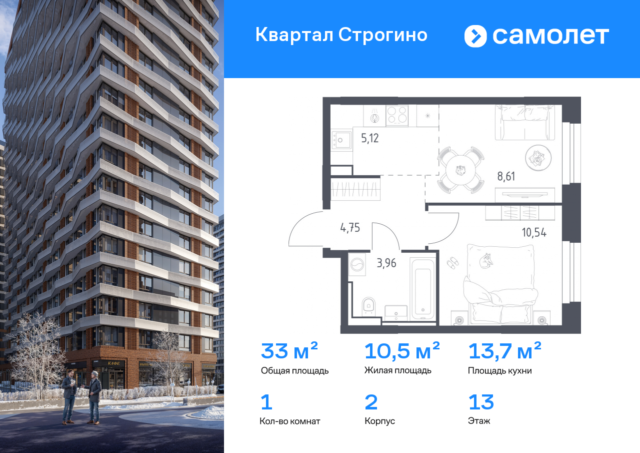Продажа 1-комнатной новостройки, Красногорск, жилой комплекс Квартал Строгино,  к2