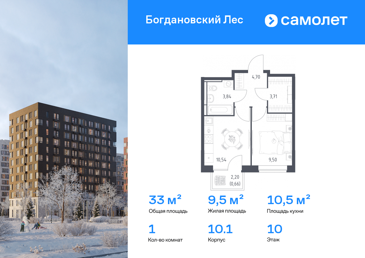 Продажа 1-комнатной новостройки, Ленинский, жилой комплекс Богдановский Лес,  10.1