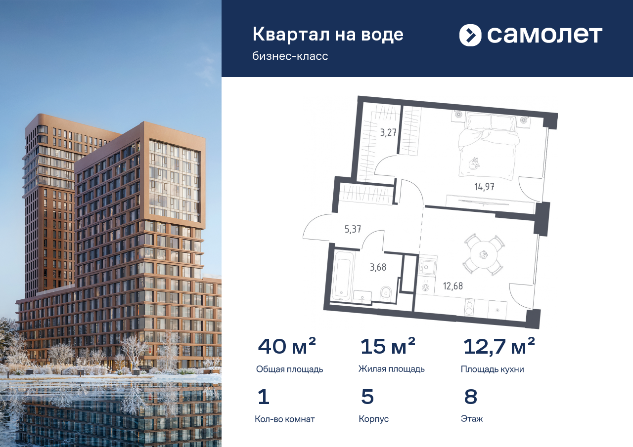 Продажа 1-комнатной новостройки, Москва, жилой комплекс Квартал на Воде,  к5