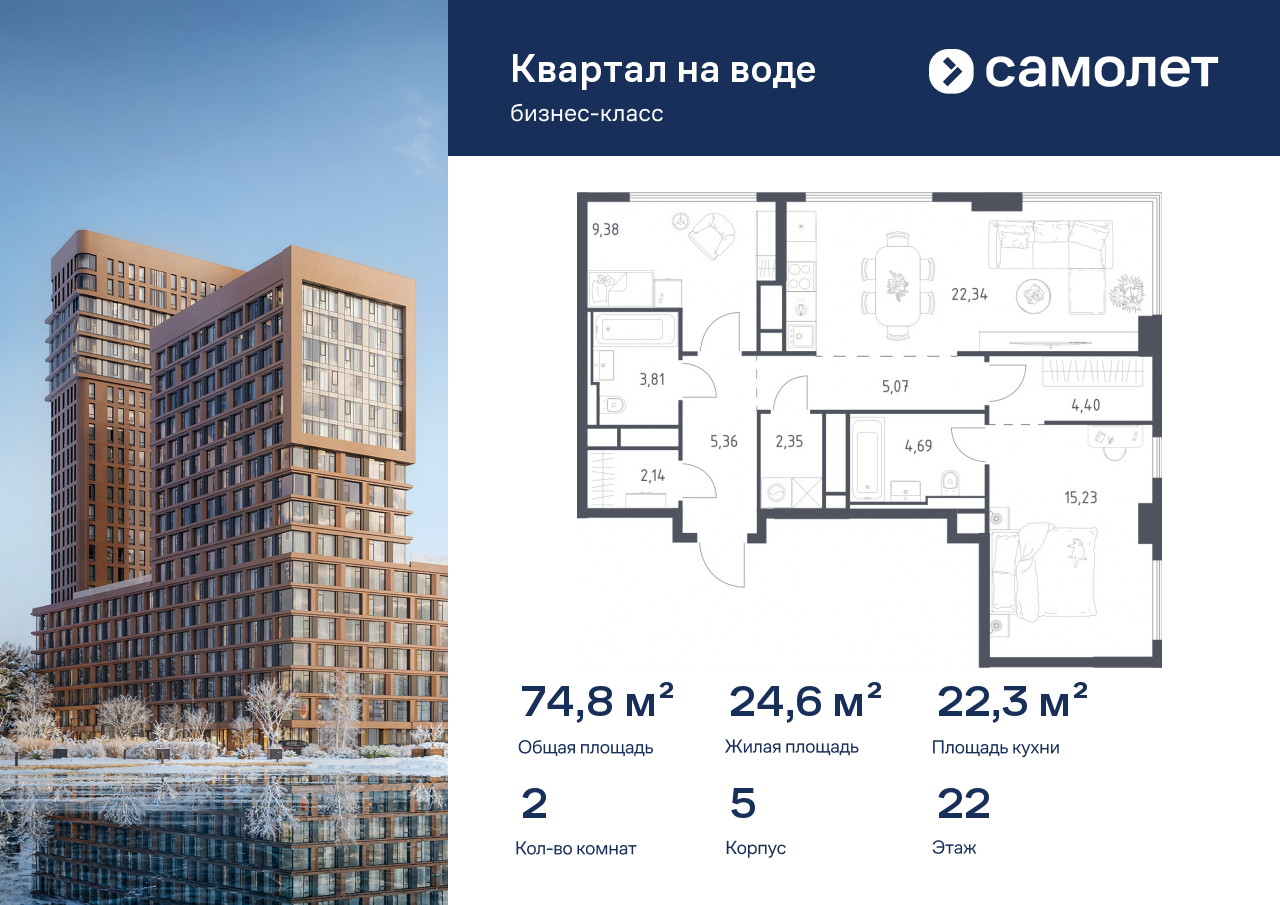 Продажа 2-комнатной новостройки, Москва, жилой комплекс Квартал на Воде,  к5